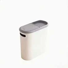Large Capacity White And Gray Bathroom Bin With Lid And Handle - Stylish Push-Open Design, Perfect For Small Areas - Thùng rác có nắp đậy - Xem 8