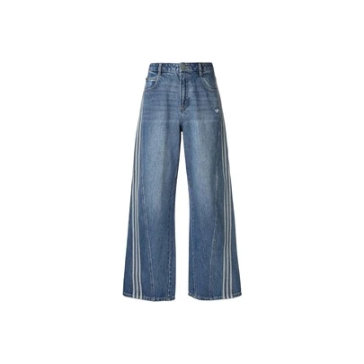  adidas originals Loose AW24 經典運動系列 條紋舒適親膚寬褲 女款 牛仔藍
