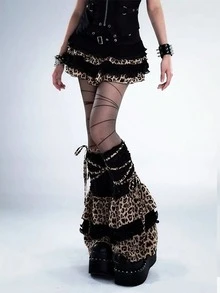 1双亚文化反乌托邦风格多巴胺艺术图案豹纹系带修身腿套，女士圣诞礼物 - 豹紋 - 查看 4