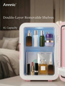 4L Compact Luxury Mini Fridge With Dual Heating & Cooling Function, Adjustable LED Mirror, Convenient For Skincare, Dimmable Lighting, Adjustable Shelves And Temperature Control, Suitable For Bedroom, Car, Office, Dorm, Small Cabin - UK Plug(220-240V) - View 8
