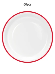 Bộ 20/40/60 đĩa giấy đỏ trắng dùng một lần, bộ đĩa ăn chính và đĩa tráng miệng cho tiệc sinh nhật, đám cưới, sự kiện, lễ hội. - Nền trắng với các cạnh màu đỏ - Xem 7