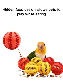 1/3pcs Small Pet Hamster Parrot Toy Ball, TPR Slow Feeder Toy, Blue/Red/Yellow Food Interactive Toy, Dental Care & Boredom Relief Small Pet Toy Ball, Rabbit Chew Toy Ball - Multicolor - View 2