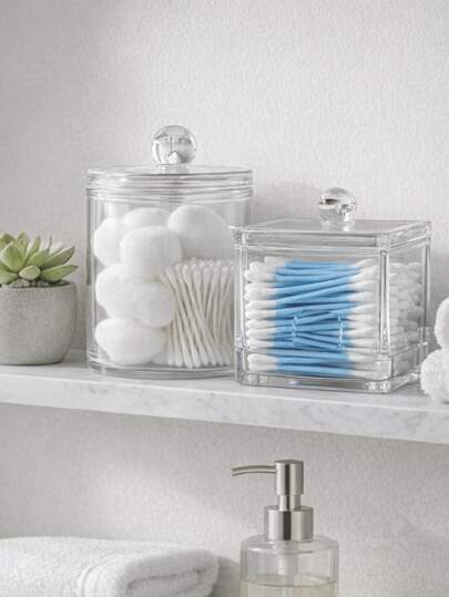 Porta Cotonete de Acrílico Transparente Tampa Organizador Compacto para Banheiro Lavabo DUHOME Enfeite