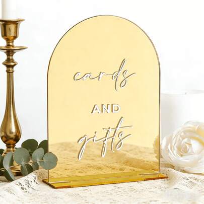 1PC Luxury Gold Acrylic Wedding Arch Stand, Cards And Gifts Sign, Banquet Decoration, Reception Area Table Cards, Customizable Wedding Supplies