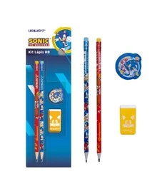 Kit Escolar SONIIC 4 Peças - LEO E LEO - BLISTER - 2 lápis, borracha e apontador - Kit - Visão 1