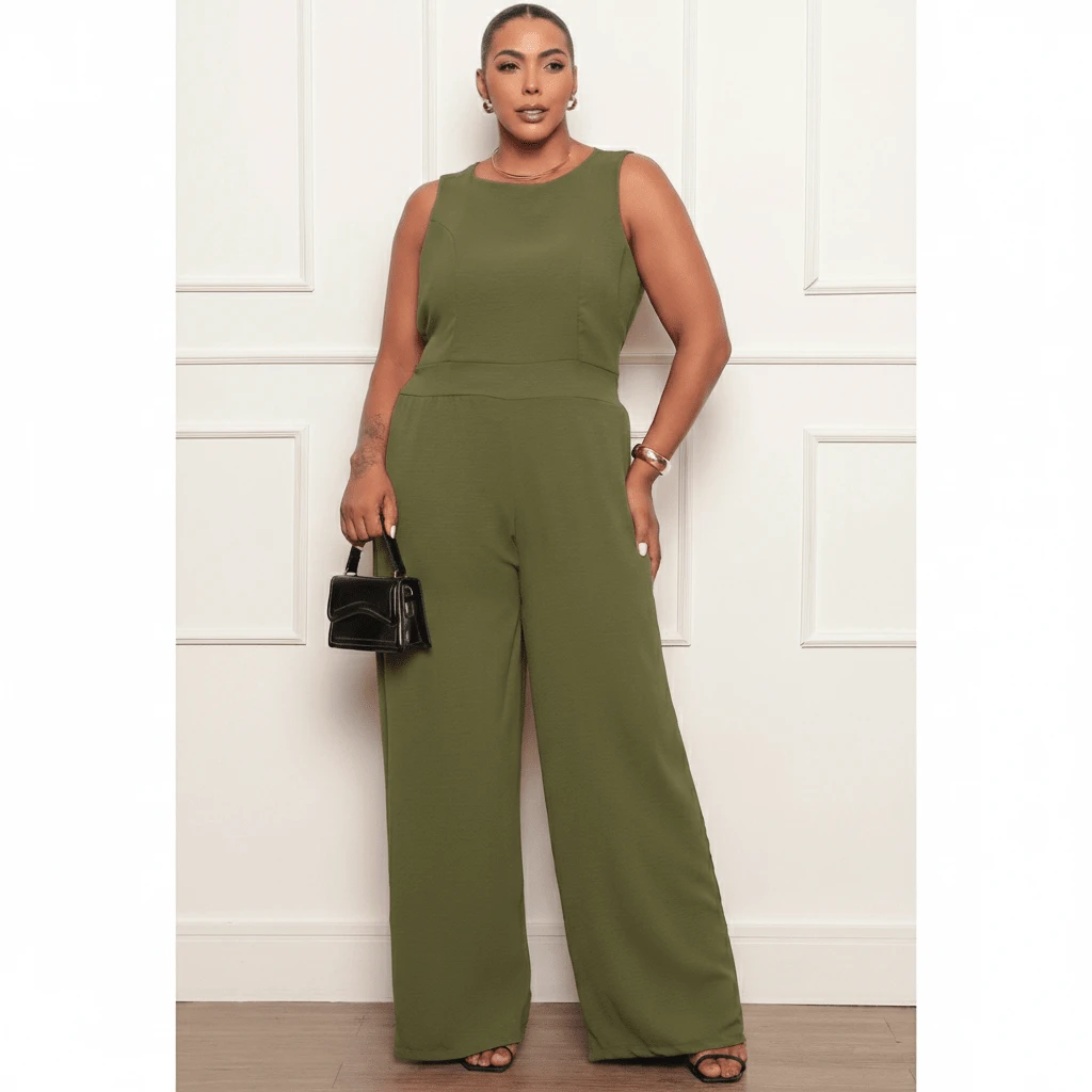 Women's Plus Size Long Elegant Formal Jumpsuit Duna - Màu xanh Ô liu - Xem 1