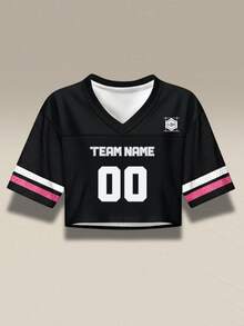 Áo bóng đá nữ màu đen thiết kế riêng, kiểu áo croptop, phong cách đường phố, in hình thành phố, có thể tùy chỉnh tên và số, thiết kế miễn phí, giao hàng nhanh, thiết kế trễ vai. - màu đen - Xem 3