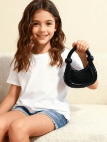 儿童新款新月手提包，时尚迷你包，适合小女孩，可作化妆包、零钱包、个性化精致小包、节日礼物、公主风休闲包，金色、银色、黑色、白色、粉色可选，可爱小包 - 彩色 - 查看 6