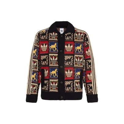  Adidas Originals CRAFTED JACKET SWEATER, Year Of The Horse Limited Edition, CNY New Year Style, Sporty Loose-Fitting Long-Sleeved Collared Knit Sweater, Unisex.