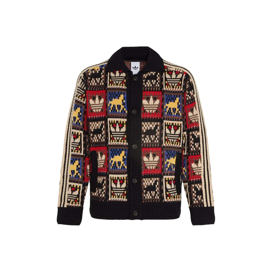 adidas originals CRAFTED JACKET SWEATER 馬年限定 CNY新年款 運動寬鬆翻領長袖針織衫 男女同款 - 黑/白/紅/藍/棕/黃 - 查看 1