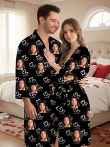 定制男士浴袍，带腰带，可印制趣味照片、宠物肖像，轻盈透气，适合春夏穿着，四季皆宜，可机洗。可个性化定制人物或宠物肖像，是送给家人、朋友、周年纪念日、生日、情人节、卧室装饰、情侣、男友的理想礼物。 - 黑色 - 查看 8