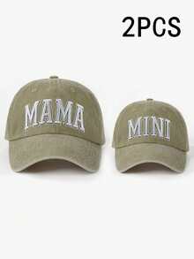 2顶绣有“MAMA + MINI”字样的亲子款水洗棒球帽，可调节户外遮阳帽，男女童均适用，适合春季、秋季、旅行、海滩等场合。 - 刺繡 - 查看 11
