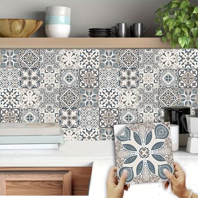 30 pièces Autocollants muraux amovibles de style mandala pour cuisine, Décalcomanies murales de cuisine détachables, Convient pour la décoration murale de cuisine
