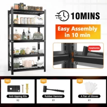 5-Layer Metal Storage Rack, Adjustable Height Storage Rack, 2000 Pound Load, Suitable For Garages, Kitchens, Supermarkets, Storage Rooms, And Gyms. Black, Requires Assembly - Black - View 5