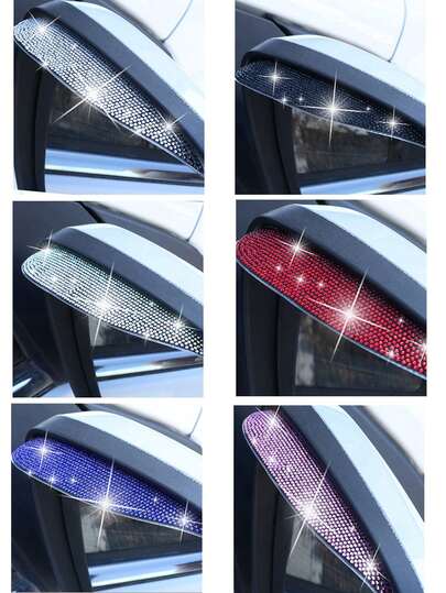 2pcs/Set Car Rhinestone Rearview Mirror Rain Shield, Anti-Glare Rainproof Rear View Mirror Eyebrow, Universal