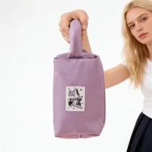 Miniso Bolsa de cosméticos cuadrada con el personaje Kuromi de Sanrio, bolso portátil de estilo bohemio con diseño de anime y dibujos animados para maquillaje, bolsa de aseo y almacenamiento - Rosa - Ver 13