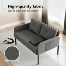 Canapé 2 places Fabulcozy, 110 cm, design minimaliste avec dossier haut et tissu respirant et confortable, idéal pour balcon, terrasse ou salon. - Gris - Voir 3