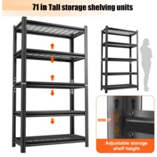 5-Layer Metal Storage Rack, Adjustable Height Storage Rack, 2000 Pound Load, Suitable For Garages, Kitchens, Supermarkets, Storage Rooms, And Gyms. Black, Requires Assembly - Black - View 2