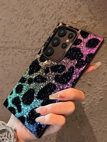 1pc Luxury Glitter Starry Sky Ombre Leopard Print Soft Matte Anti-Slip Anti-Drop IMD Phone Case, Compatible With Samsung Phones - Multicolor - View 4