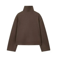 Seelio Autumn/Winter New Women's European And American Style Fashion Minimalist Versatile Stand Collar Overcoat - Brown - View 4