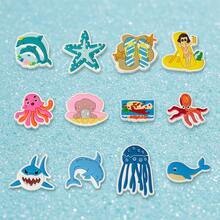 12/16Pcs Soft PVC Cartoon Ocean Animal Shoe Charms Set Compatible With Garden Sandals Sea Life Party Favor Gift - Multicolor - View 10