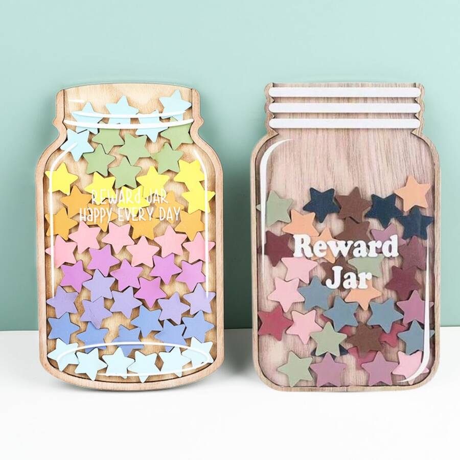 36pcs Wooden Star & Flower Hollow Reward Jar, Positive Behavior Incentive Chart, Decorative Reward System, Suitable For Teachers, Schools, Easter Gifts, Easter Baskets, Easter Decorations, Back To School Supplies, Home Decor, Party Decorations, Fall Decor, Wedding Supplies, Wedding Decorations, Holiday Decorations