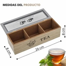 Tea/Coffee Organizer Box Wooden 3 Compartments Minimalist - Grey Glass - View 2