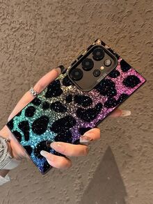 1pc Luxury Glitter Starry Sky Ombre Leopard Print Soft Matte Anti-Slip Anti-Drop IMD Phone Case, Compatible With Samsung Phones - Multicolor - View 1