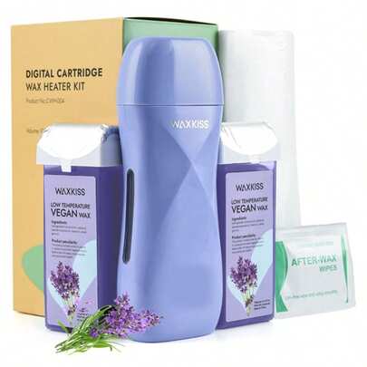  WAXKISS 无痛滚珠式脱毛蜡套装，包含 2 支薰衣草香型替换蜡 | 轻松在家脱毛，适用于大面积身体脱毛，令肌肤光滑，男女皆宜