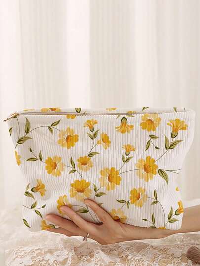 Double-Sided Zipper Printed Cosmetic Bag, Portable Travel Makeup Organizer, Multi-Functional Toiletry Storage Pouch, Valentine's Day Gift. New Makeup Bag - Large Capacity Zipper Travel Cosmetic Storage Bag, Fabric, Portable Daily Travel Makeup Bag, Suitable For Men And Women