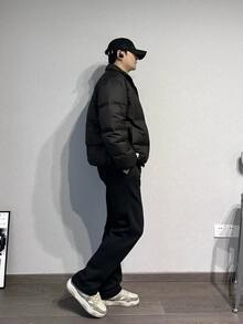 Nike Solid Color Logo Print Thermal-Lined Straight-Leg Knit Sweatpants, Men's, Black - 黑色 - 查看 8
