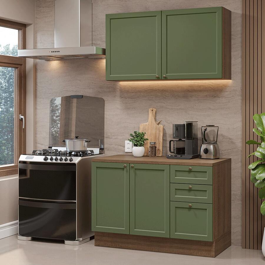 Cocina Integral Completa Modular Madesa Vik 120cm MV - Marrón y Verde - Ver 1