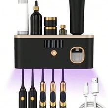 1pc Smart Toothbrush Sterilizer With Toothpaste Dispenser, Wall-Mounted Toothbrush Holder, All-In-One Toothbrush Rack And Sterilizer, 5-Slot Toothbrush Storage Organizer, Bathroom Accessory, Home Decor, Back To School Essential - Multicolor - View 2