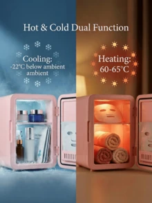 4L Compact Luxury Mini Fridge With Dual Heating & Cooling Function, Adjustable LED Mirror, Convenient For Skincare, Dimmable Lighting, Adjustable Shelves And Temperature Control, Suitable For Bedroom, Car, Office, Dorm, Small Cabin - UK Plug(220-240V) - View 6