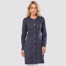 Women's Long Sleeve Button Gabardine Lab Coat Oli - Navy Blue - View 3