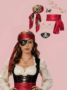 3pcs Medieval Renaissance Pirate Headscarf And Belt Costume - Multicolor - View 3