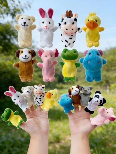 10pcs New Plush Animal Doll Set, Including Rabbit, Dog, Cow, Duck, Mouse, Pig, Frog, Bear, Panda, Hippopotamus, Suitable For Finger Puppets, Educational Toys, Ideal For Birthday, Christmas, Children's Day, Halloween, Thanksgiving, Easter, Spring/Summer Gifts