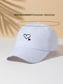 1pc White Baseball Cap With 2 Heart Designs, Unisex Outdoor Sun Hat, Essential Item - White - View 3