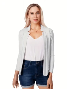Women's Slim Fit Open Front Blazer, Chic Casual Office Jacket For Work & Daily Commute, Lightweight And Versatile, Perfect For Spring & Fall, Minimalist Style With Comfortable Fit - 簡約白 - 查看 2