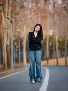 adidas originals Loose AW24 經典運動系列 條紋舒適親膚寬褲 女款 牛仔藍 - 牛仔藍 - 查看 6