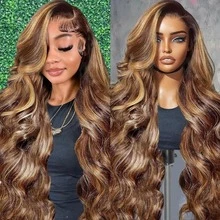 30 Inch 13x4 Lace Front Wigs Upgrade Human Blended Hair 200% Density Body Wave HD Lace Front Wigs Natural Hairline Pre Plucked #P4/27 Highlight Lace Front Wigs For Women - SP4/27 - View 1