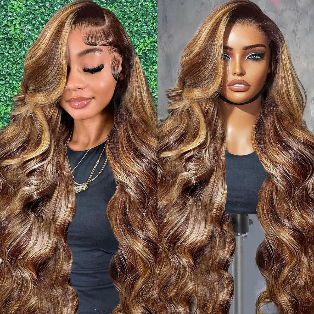 30 Inch 13x4 Lace Front Wigs Upgrade Human Blended Hair 200% Density Body Wave HD Lace Front Wigs Natural Hairline Pre Plucked #P4/27 Highlight Lace Front Wigs For Women - SP4/27 - View 1