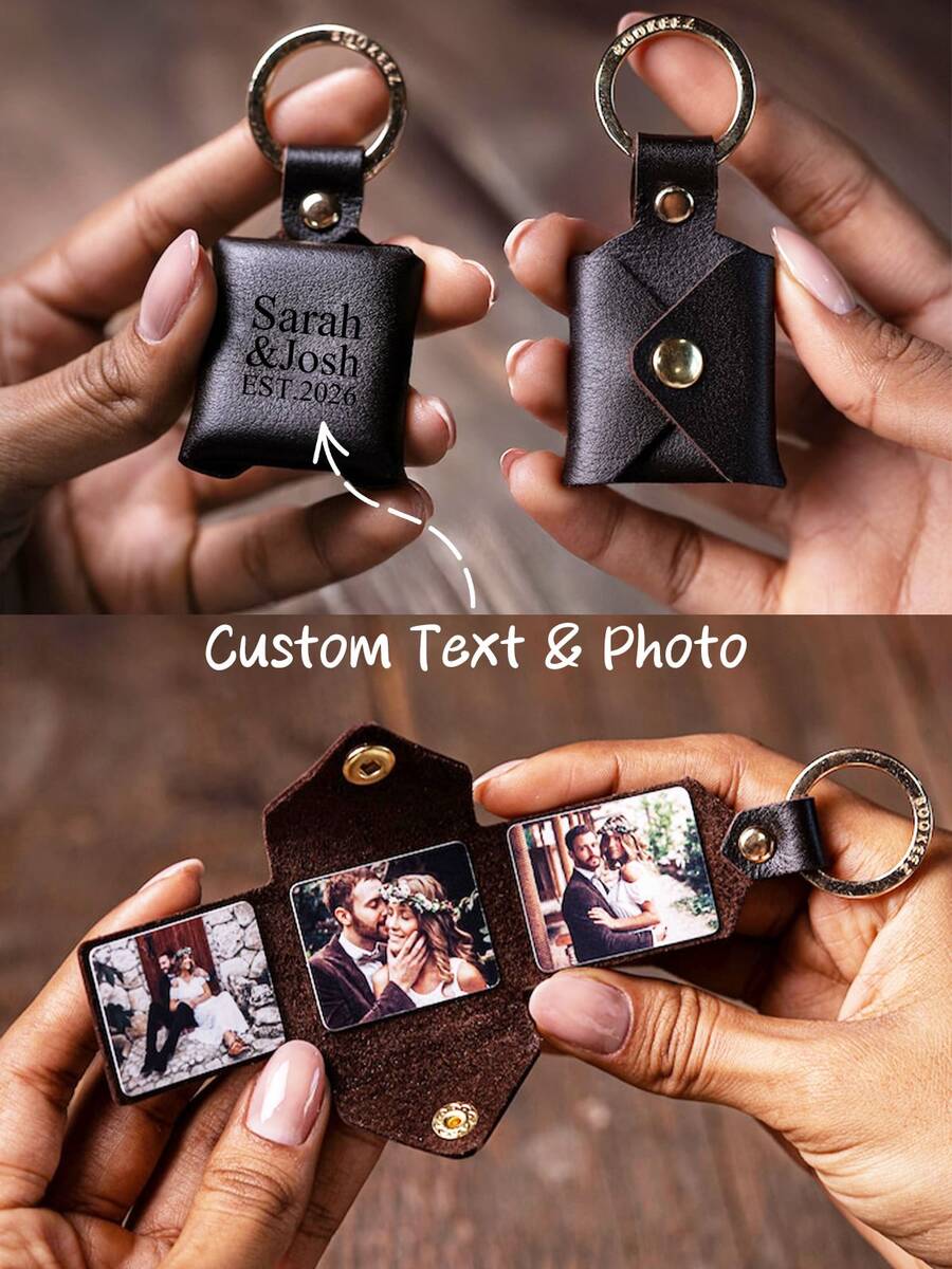 Custom Unisex Snap Button Fashionable Photo Album Keychain, 3 Photo Album Foldable Keychain, Mini Small Photo Album Valentine Photo Storage With Keychain, Mini Small Handmade Gift Personalized Romantic Photo Keychain - Multicolor - View 1