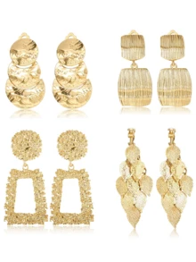 Yanxyad 1/4Pairs Gold Statement Clips On Earrings For Women, Large Gold Geometric Earrings Woven Twisted Leaf Earring Jewelry Gift - Gold - View 1