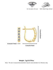 1pc U-Shaped Moissanite Inlaid 925 Silver Double Hoop Earrings, Suitable For Women's Daily Jewelry, Birthday, Christmas, Valentine's Day Gift - Gold - View 18