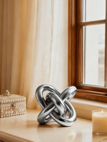 Decoración de escultura retorcida de plata, escultura redonda geométrica moderna, decoración de escritorio y pequeña estatua redonda, decoración del hogar, estantería, mesa de café, decoración de librería, regalo - Multicolor - Ver 4