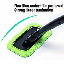 6-Piece/Set Green Reusable Car Window Cleaning Kit, Long Handle Windshield Wiper With 5 Microfiber Pads, No Power Needed Vehicle Window Cleaner Brush Set - B - View 5