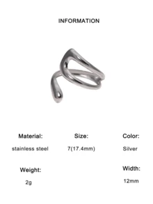 1pc Minimalist Chic Geometric Line Plated Stainless Steel Open Ring, Fashionable High-End Casual & Party Wear For Women - Multicolor - View 8