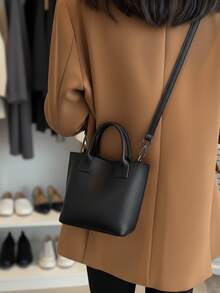 Women's Small Handbag With Crossbody Strap, Elegant Solid Color, Women's Handbag - 黑色 - 查看 1