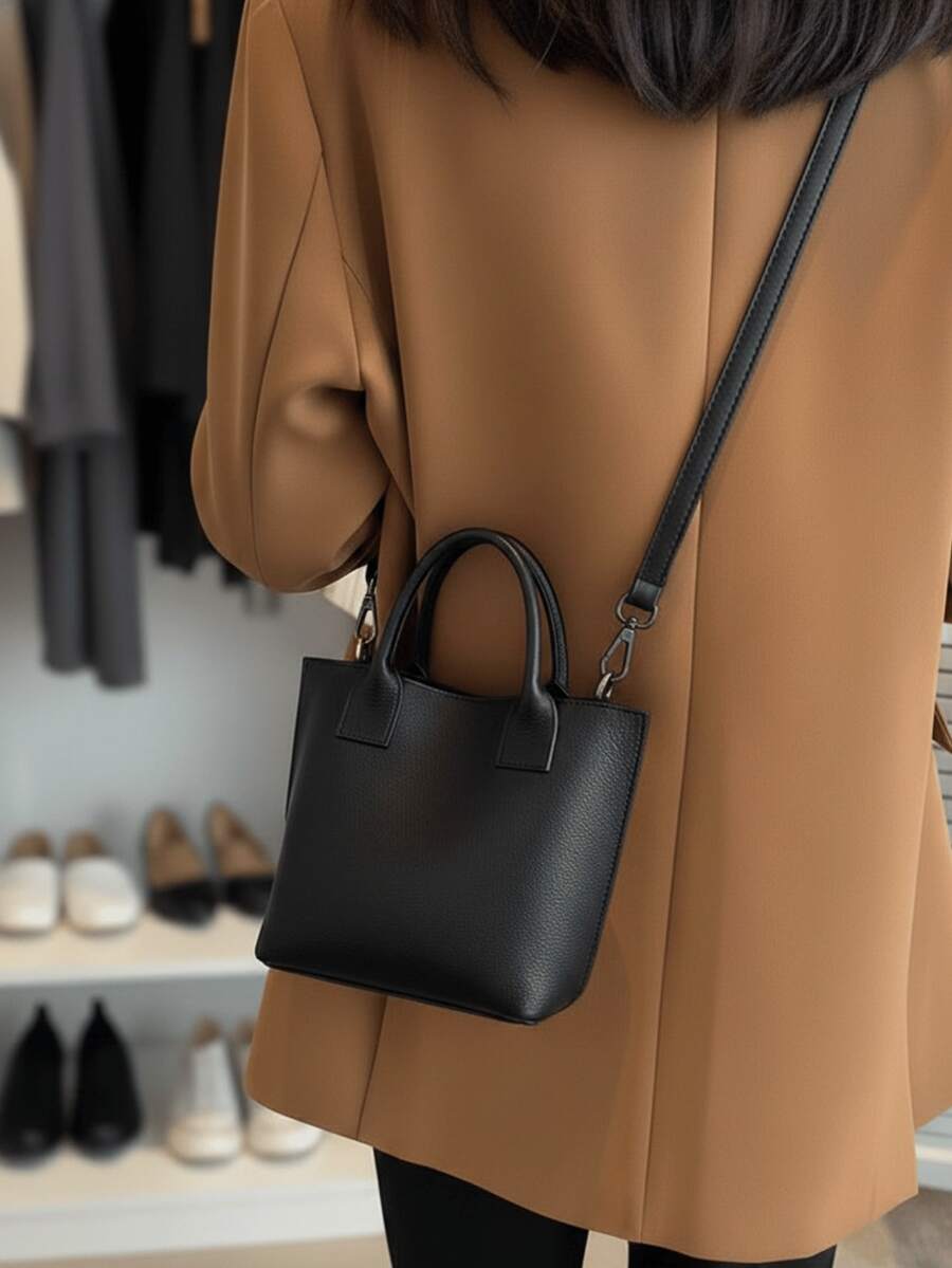 Women's Small Handbag With Crossbody Strap, Elegant Solid Color, Women's Handbag - 黑色 - 查看 1